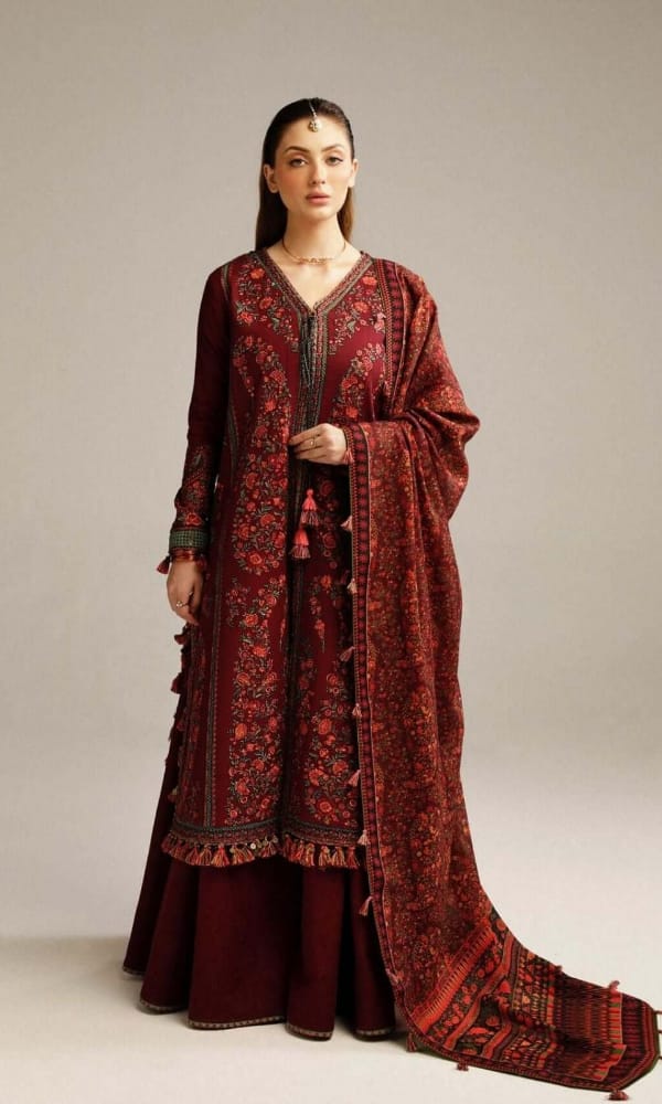 Hussain Rehar - 3PC (Unstitched) Full Embroided Dhanak Fabric