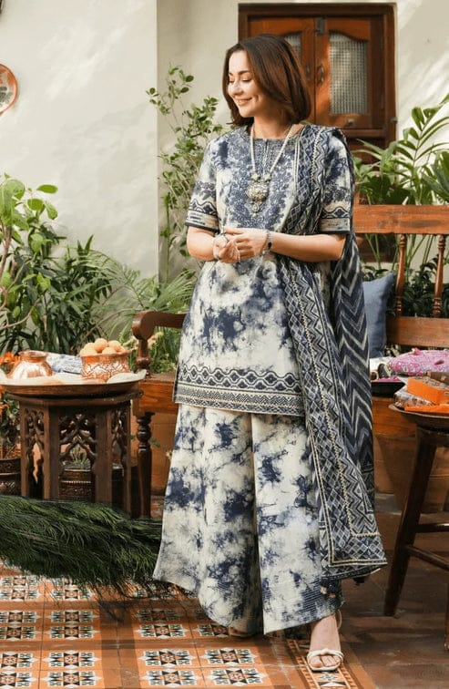 Sapphire Printed Lawn 3-Piece Suit (Blue)