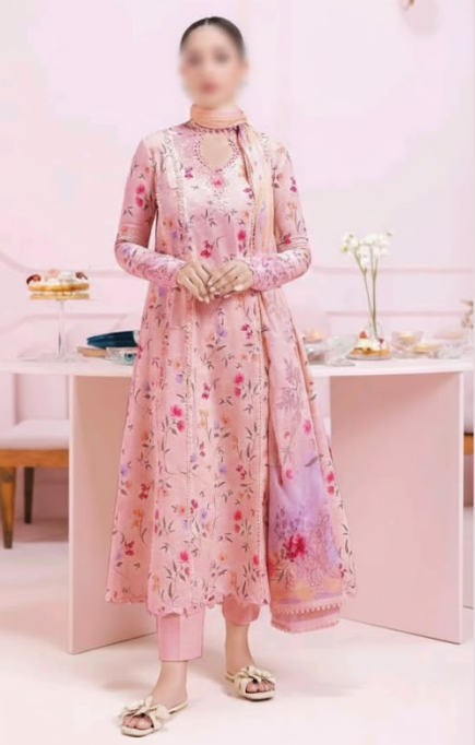 Floral Printed Embroidered Linen 3-Piece Suit